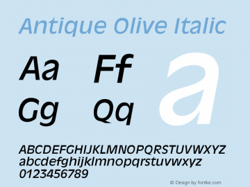 Antique Olive EastA Italic Version 001.000 Font Sample