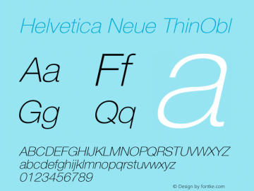 Helvetica EastA 35 Thin Oblique Version 001.000 Font Sample