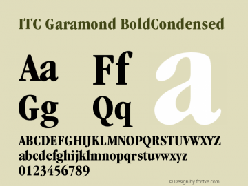 ITC Garamond Bold Condensed Version 003.001 Font Sample