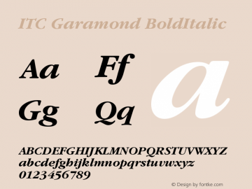 ITC Garamond Bold Italic Version 003.001 Font Sample