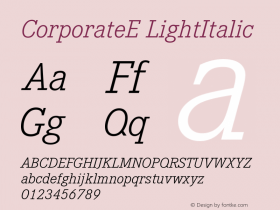 CorporateE-LightItalic Version 001.004 Font Sample