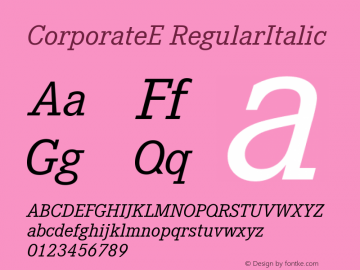CorporateE-RegularItalic Version 001.004 Font Sample