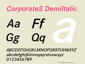 CorporateS-DemiItalic Version 001.004 Font Sample