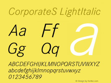 CorporateS-LightItalic Version 001.004 Font Sample