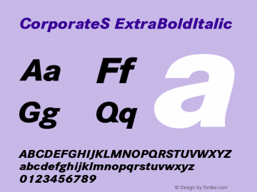 CorporateS-ExtraBoldItalic Version 001.004 Font Sample