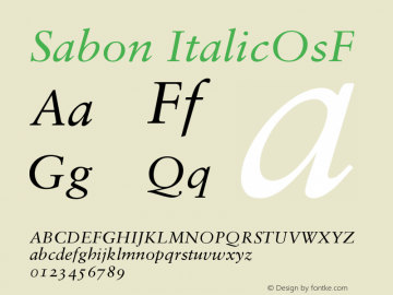 Sabon Italic Oldstyle Figures Version 001.001 Font Sample