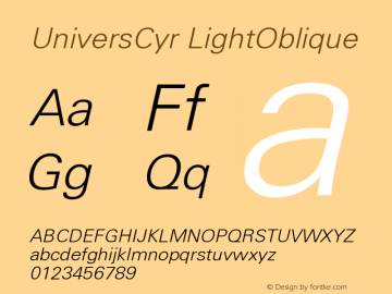 UniversCyr-LightOblique Version 001.000 Font Sample