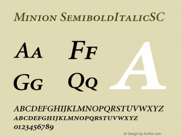 Minion Semibold Italic Small Caps & Oldstyle Figures Version 001.001 Font Sample