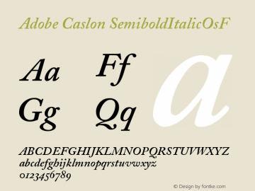Adobe Caslon Semibold Italic Oldstyle Figures Version 001.002 Font Sample