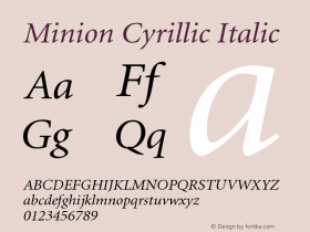 Minion Cyrillic Italic Version 001.000 Font Sample