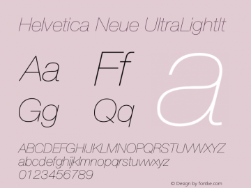 Helvetica Neue CE 26 Ultra Light Italic Version 001.000 Font Sample