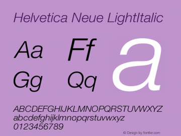 Helvetica Neue CE 46 Light Italic Version 001.000 Font Sample