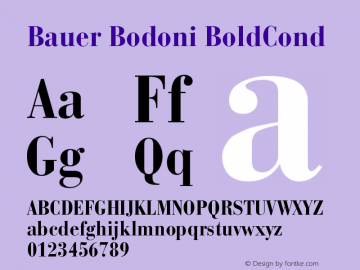 Bauer Bodoni CE Bold Cond Version 001.000 Font Sample