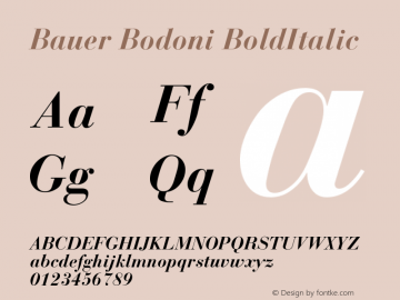 Bauer Bodoni CE Bold Italic Version 001.000 Font Sample