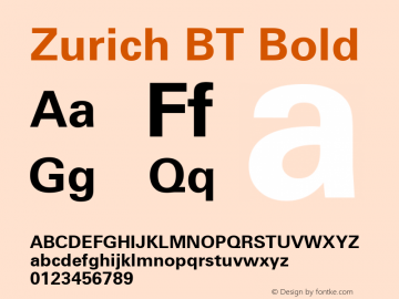 Zurich BT Bold mfgpctt-v4.4 Dec 23 1998 Font Sample