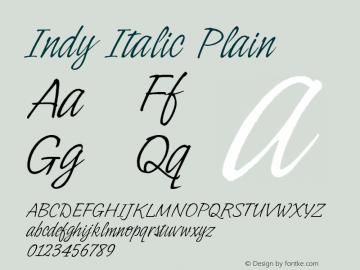 IndyItalicPlain Version 001.000图片样张