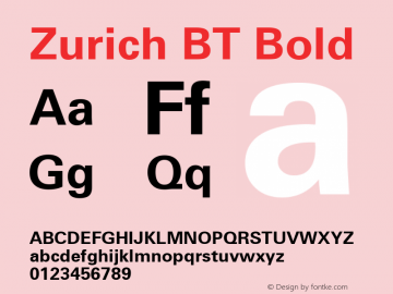 Zurich BT Bold mfgpctt-v4.4 Dec 23 1998 Font Sample