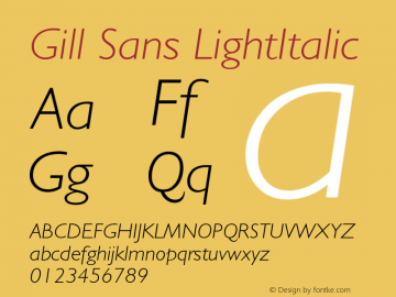 Gill Sans Light Italic Version 001.003 Font Sample
