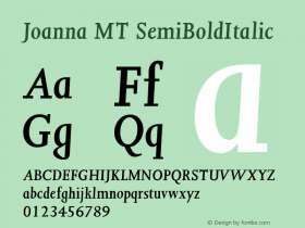 Joanna MT SemiBold Italic Version 001.001 Font Sample