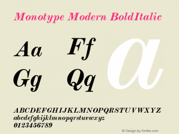 Monotype Modern Bold Italic Version 001.000 Font Sample