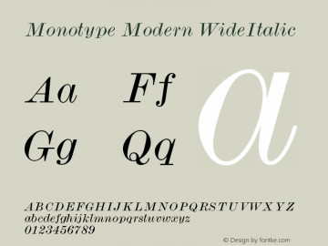 Monotype Modern Wide Italic Version 001.000 Font Sample