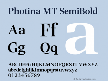Photina MT Semi Bold Version 001.003 Font Sample