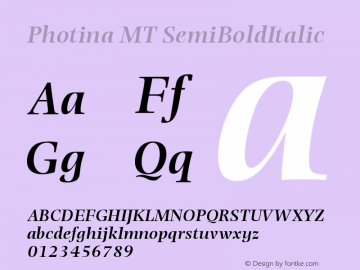 Photina MT Semi Bold Italic Version 001.003 Font Sample