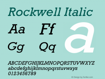 Rockwell Italic Version 001.000 Font Sample