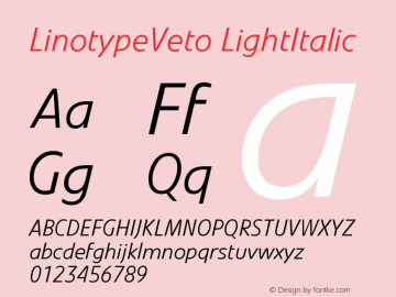 LinotypeVeto-LightItalic Version 005.000图片样张