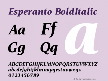 Esperanto-BoldItalic Version 005.000 Font Sample