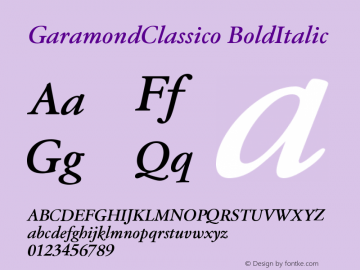 GaramondClassico-BoldItalic Version 005.000 Font Sample