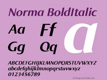 Norma-BoldItalic Version 005.000 Font Sample