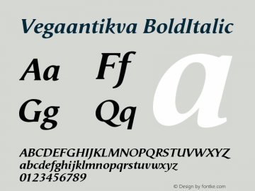 Vegaantikva-BoldItalic Version 005.000 Font Sample