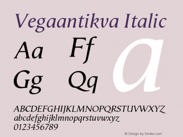 Vegaantikva-Italic Version 005.000 Font Sample