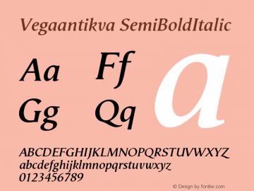 Vegaantikva-SemiBoldItalic Version 005.000 Font Sample
