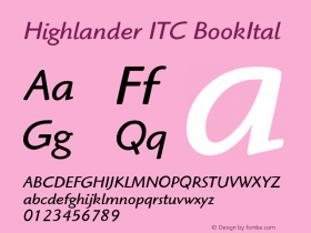 Highlander ITC Book Italic Version 005.000 Font Sample