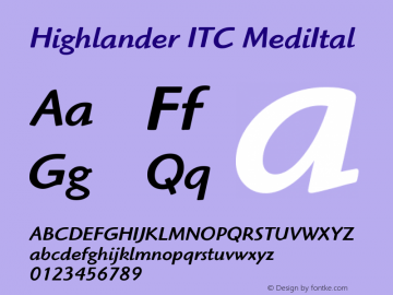 Highlander ITC Medium Italic Version 005.000图片样张