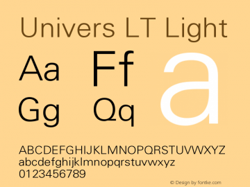 Univers LT 45 Light Version 006.000 Font Sample