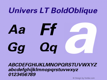 Univers LT 65 Bold Oblique Version 006.000 Font Sample