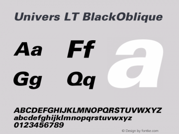 Univers LT 75 Black Oblique Version 006.000 Font Sample