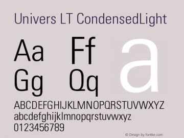 Univers LT 47 Condensed Light Version 006.000 Font Sample