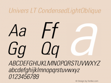 Univers LT 47 Condensed Light Oblique Version 006.000 Font Sample