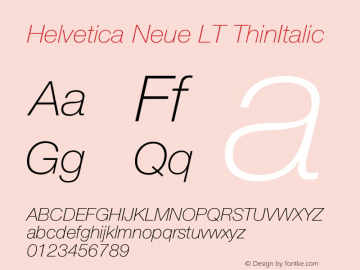 Helvetica LT 36 Thin Italic Version 006.000 Font Sample