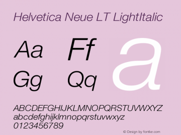 Helvetica LT 46 Light Italic Version 006.000 Font Sample