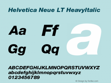 Helvetica LT 86 Heavy Italic Version 006.000 Font Sample