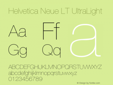 Helvetica LT 25 Ultra Light Version 006.000 Font Sample