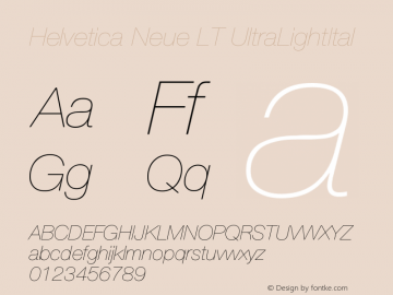 Helvetica LT 26 Ultra Light Italic Version 006.000图片样张