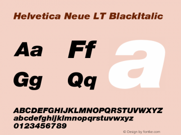 Helvetica LT 96 Black Italic Version 006.000 Font Sample