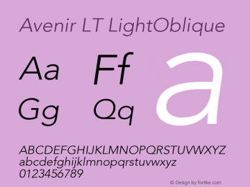 Avenir LT 35 Light Oblique Version 006.000 Font Sample