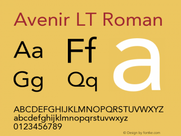 Avenir LT 55 Roman Version 006.000 Font Sample